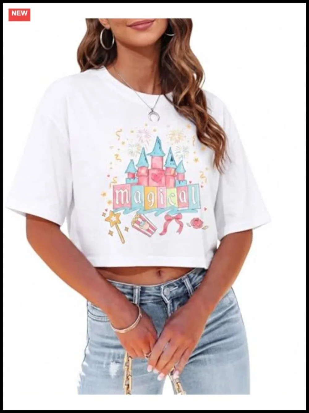 Women's Castle Graphic Crop Top Half Sleeve Soft Cotton Blend Tee